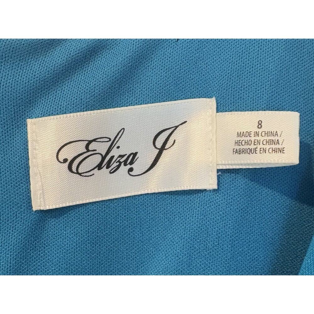 Eliza J Drape Bow Crepe Sheath Formal Dress Ocean Blue Gown Womens Size 8 - Picture 4 of 5